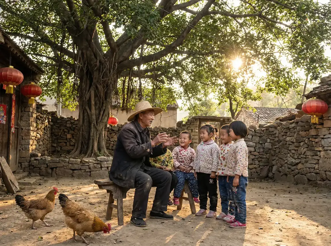 老人在大榕树下给孩子们讲故事 - 提灯与地下城密令大全 乡村记忆
